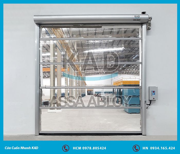 cửa cuốn nhanh màn nhựa trong suốt thích hợp lắp kho kạnh