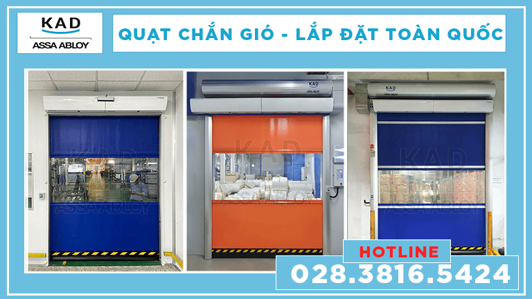 quat chắn gió lắp đặt tại cử ra vào